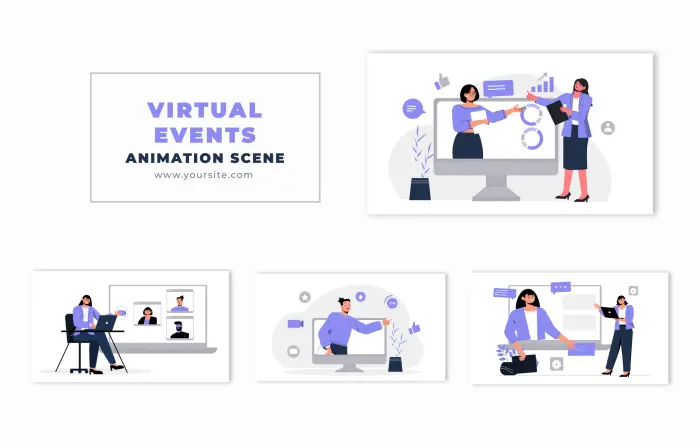 Interactive Virtual Events Flat Cartoon Vector Animation Scene